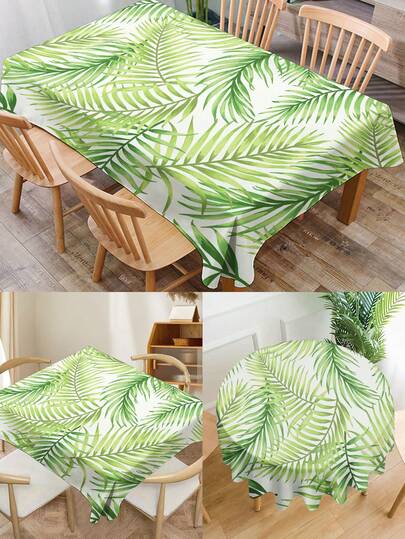 1pc Leaf Pattern Printed Tablecloth, Modern Polyester Rectangular/Round Waterproof Tablecloth, Digital Printing Suitable For Living Room, Outdoor Dining Table, Small Round Table