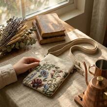 Multiple Compartments Jacquard Crossbody Phone Bag - Bohemian With Adjustable Zipper - Apricot - View 5