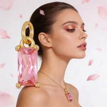 1件简约百搭长方形水晶吊坠项链，日常佩戴，女士礼物 - 彩色 - 查看 1