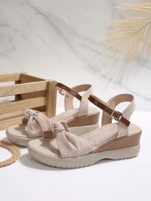 Women's Summer New High Heel Wedge Sandals, Waterproof Platform Thick Bottom One-Strap Open Toe Casual Beach Home Slippers - Beige - View 7