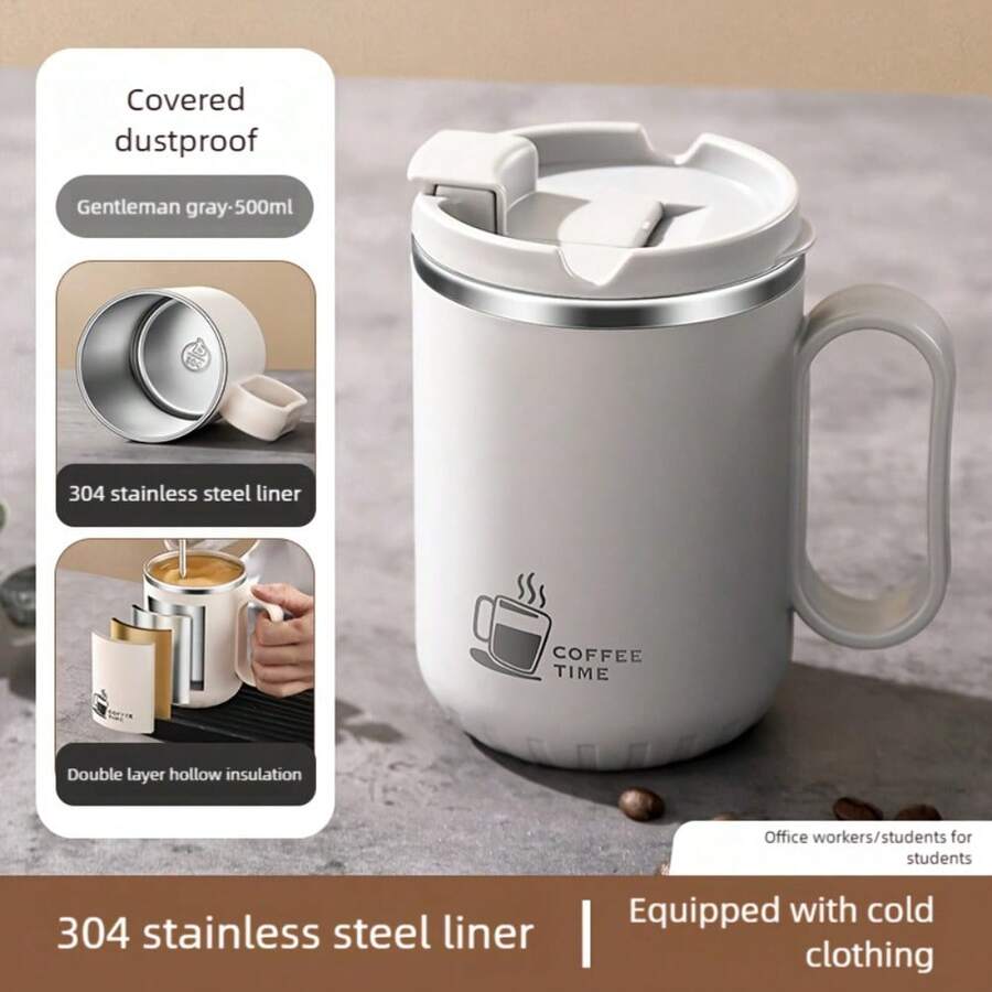 YEIUIEFI 304 Stainless Steel Coffee Cup, 16.91 Ounces, Leak-Proof Double-Wall Insulated Travel Mug, With Dual Spout, Spill-Proof Lid, And Ergonomic Handle, Portable Insulated Cup, Suitable For Hot/Cold Drinks, Office, Home, Commuting - Durable And Easy-To-Clean Design, Perfect For Coffee, Tea, Coffee Lover Gifts, Unique Coffee Cup, Fun Coffee Cup, Coffee Mug, Coffee Cup - Gray - View 1