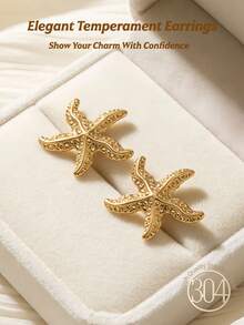 3 Pairs Women's Gold Statement Earrings, A Set Of Thick And Elegant Gold Jewelry, Including Shiny Sun Earrings, Starfish Earrings, Asymmetrical Spiral Earrings, Suitable For Summer Beach Vacation, Exquisite And Graceful Round Earrings, 18K Gold Plated Stainless Steel Earrings - Gold - View 4