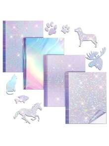 Y&D 10张A4全息贴纸，透明乙烯基自粘防水膜，带水钻彩虹星图案 - 多色 - 查看 13