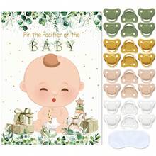 Baby Pacifier Guessing Game, Large Poster With Reusable Stickers And Blindfold, Gender Reveal Party Favors, Newborn Celebration Party Wall Decor - Multicolor - View 1