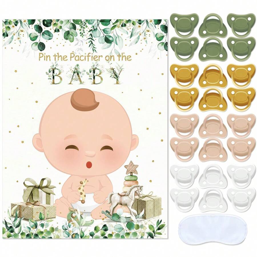 Baby Pacifier Guessing Game, Large Poster With Reusable Stickers And Blindfold, Gender Reveal Party Favors, Newborn Celebration Party Wall Decor - Multicolor - View 1