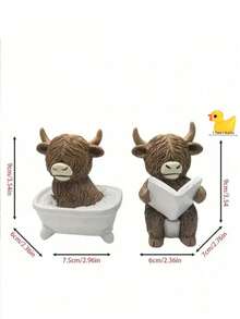 Interesting Bathroom Decor - Highland Cow Reading On Toilet Statue, Rustic Style Bathroom Decoration, Resin Made For Home Office Or Gift, No Power Needed, Humorous Design, Fine Texture - A - View 11