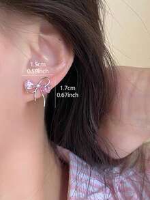 1 Pair Minimalist Small Pink Glass Bow Earrings, Elegant Vacation Vibe Casual Luxury Party Wear For Women - Pink - View 3