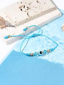 1 pieza/11pcs Pulsera trenzada de estilo bohemio de playa con ojo malvado colorido, regalo de joyería personalizada de moda para uso diario y vacaciones, perfecto para atuendos casuales, fiestas y regalos de vacaciones, accesorio versátil para el uso casual y de vacaciones de las mujeres - Multicolor - Ver 4