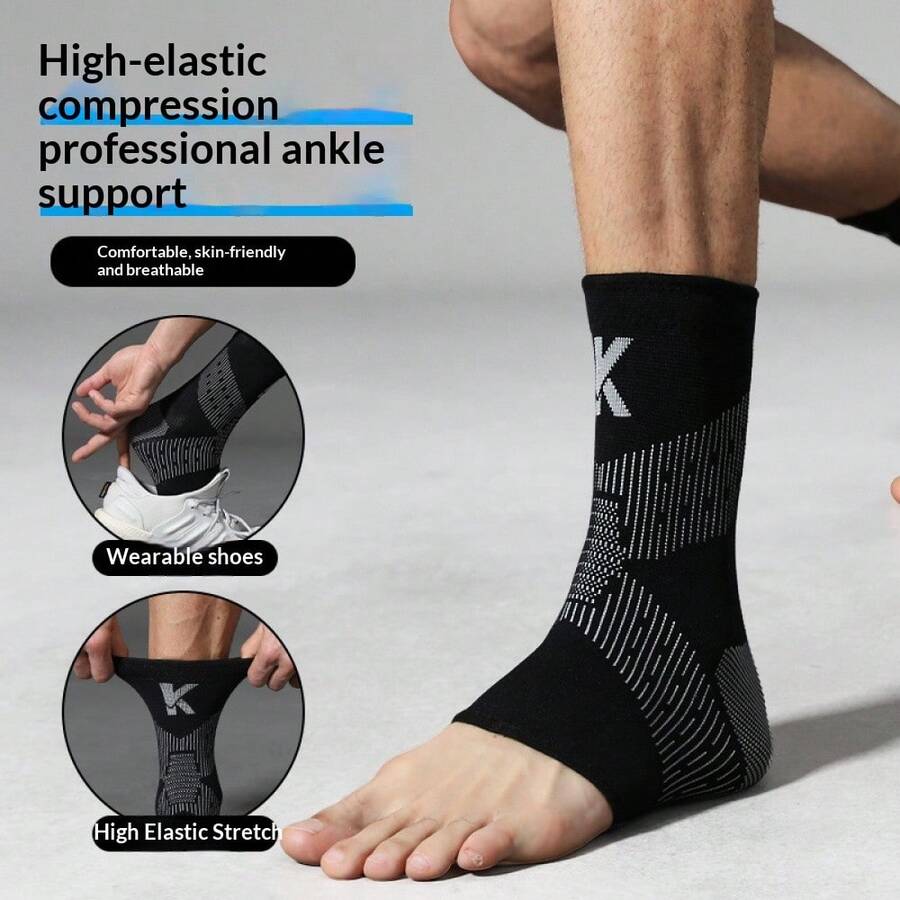 1pc New Knitted Sports Ankle Brace, Suitable For Running, Basketball And Badminton, Provides Joint Protection And Compression Support For Ankles - Black Single - View 1