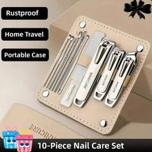 10pcs Professional Nail Care Set With Anti-Splash Features Nail Clipper File And Ear Spoon Tools Comes In A Foldable Leather - Multicolor - View 2