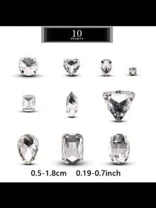 100pcs Mixed Shape Glass Rhinestones With Silver Claws, For Sewing On Jewelry, Crafts, Clothes, Shoes, Garments, And Apparel, Crystal Gemstones With Flat Back, White - White - View 3