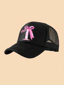 1pc White Truck Driver Mesh Cap, A-Z Bow Letter Print Baseball Cap, Adjustable Size Suitable For 3-8Y Boys & Girls, Suitable For Kids Back To School - Black - View 23