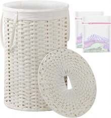 SETVSON Large Laundry Hamper Laundry Basket Round 34.3 Gal (130 L) Handwoven Wicker Laundry Baskets Rattan Laundry Basket With Laundry Bag Handles 2 Mesh Bags For Living Room Bedroom White - White - View 1