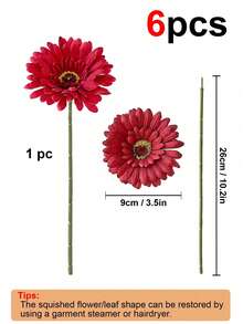 6/12支人造非洲雏菊，丝绸非洲雏菊，仿真非洲雏菊，人造向日葵，散装人造花束，适用于婚礼新娘捧花、派对、家居厨房装饰、花园装饰、户外植物、园艺、人造花、秋季装饰等。 - 紅色 - 查看 9