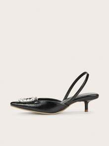 Giày cao gót mũi nhọn đính ngọc trai và đá quý sang trọng dành cho nữ mùa Thu/Đông 2025. - màu đen - Xem 3