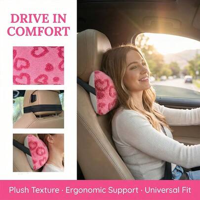 1pc Plush Car Headrest, Fashionable Sherpa Neck Pillow, Suitable For Long Trips Head Support, All Season Use