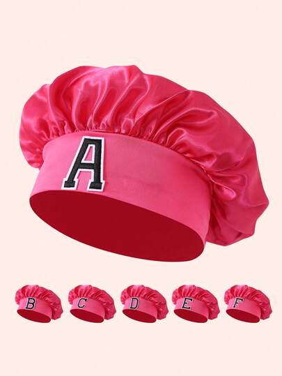 1 chiếc mũ rộng vành bằng satin co giãn in chữ cái A-Z cho trẻ em - Mũ ngủ ôm sát, thiết kế giữ ấm tóc, cấu trúc mềm mại thoáng khí với lớp lót chống trượt.