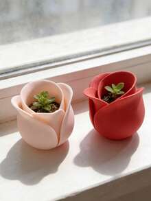 Mini Rose Flower Pot, 3D Printed Plastic Material, Suitable For Retro Desktop And Balcony Decor, Suitable For Balcony Decor, All-Season Daily Gardening Succulent Planter, Balcony Decor, Suitable For Retro Desktop, Balcony, Seasonal Succulents - Multiple Styles - View 8