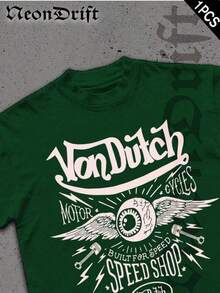 NeonDrift Street Cotton T-Shirt 100% Cotton Fabric Unisex Style-Van Dutch Motor Cycles Speed Shop Graphic T Shirt Vintage Style Print Classic Americana Design For Car Enthusiasts And Biker Culture Fans Casual Wear Streetwear Fashion Men's Apparel100%Cotton - màu xanh lá - Xem 2