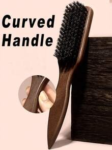 1支男女通用猪鬃顺滑梳，胡须刷，防毛躁梳，蓬松木柄梳，解结梳，发际线定型，光滑马尾梳 - 宽锥形尾梳，方便解结和顺滑，便于分缝、造型、抛光和拉直头发 - 米色 - 查看 9