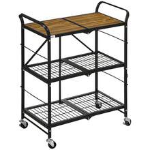 HOMCOM Rolling Cart, Folding Kitchen Cart, Serving Cart With 3 Tiers And Handle, With 4 Wheels, Steel, Black - 1 - View 12