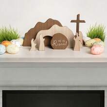 [He Is Risen]Empty Tomb Scene Spring Easter Decorations, Jesus Nativity Resurrection Figurines Set With Wooden Cross For Home, Office, Table, Shelf, Mantle Decor – Christian Catholic Religious Gifts - A - View 4
