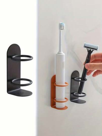 No Drill Wall Mounted Toothbrush Holder, Durable Material, Ergonomic Design, Razor Holder Storage Rack, Toothbrush Organizer, Bathroom Accessories, Suitable For Bathroom And RV Bathroom, Essential Bathroom Supplies, Can Be Used In Shower