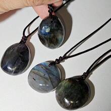 1pc Natural Stone Crystal Labradorite Pendant Necklace, Amethyst Crystal Wrapped Wire Pendant Necklace With High-Quality Leather Cord, Asymmetric Black Tourmaline Pendant Necklace, Suitable For Daily Wear, Gift For Men And Women - Crystal Pendant - View 8