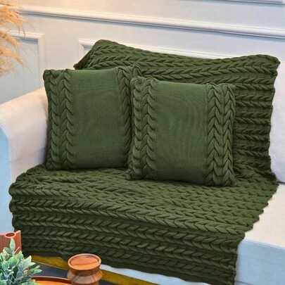 Kit Manta de Tricot Sofá Poltrona 150x100cm Aconchego Decorativa Sala +  2 Capas de Almofadas 45X45cm