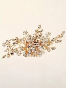 1pc Women's Luxury Style Faux Pearls , Crystals & Rhinestone Decor Hair Comb, Perfect For Bridal Updo Royal Boho Tiaras - 金子 - 查看 5