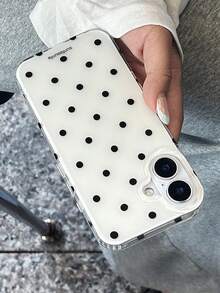 1pc Minimalist White Polka Dot Phone Case For IPhone17 Pro Max 17Pro 17 Air 16 Pro Max 15 14 Plus 13 12 11 Shockproof Silicone Back Cover - White - View 3