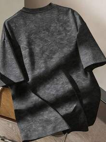Camiseta gris lavada con estampado de caricatura, retrato enmarcado y graffiti, corte holgado casual, adecuada para la escuela, estilo callejero, uso casual diario - Negro - Ver 2