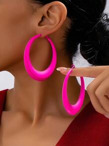 1 Pair Fashionable Versatile Retro Geometric Earrings - Hot Pink - View 13