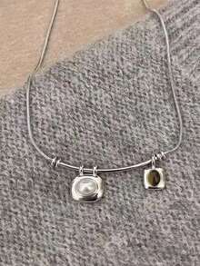 1PC French-Style Casual Asymmetrical Geometric Tiger's Eye-Inspired Pendant Necklace, Punk-Inspired Minimalist Women's Collar Necklace, Everyday Accessory - Pendant Necklace - View 12