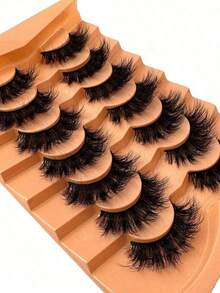 7 Pairs Dramatic False Eyelashes, 3D Faux Mink Lashes, Full Strip Lashes, Natural Looking Lashes, Fluffy And Thick Lashes, Thin Line Lashes, Cat Eye Lashes Strip Lashes,Lashes,Eyelashes,Fake Lashes - Black - View 5