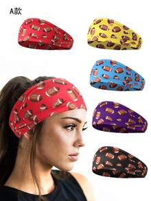 5条装橄榄球印花弹力发带，男女通用健身瑜伽运动发带 - 彩色 - 查看 6