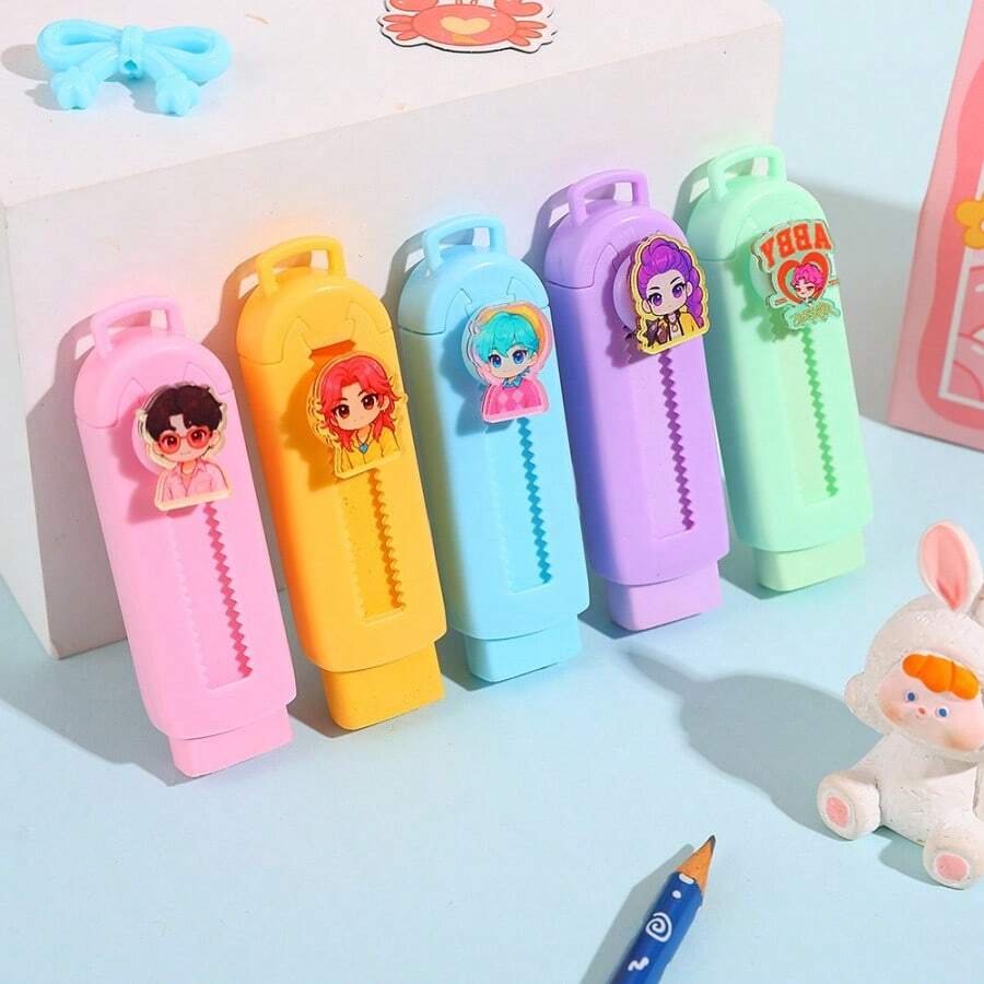 卡通韩流女巫组合伸缩橡皮擦，创意文具，低粉尘，易擦除，可伸缩橡皮擦贴纸 - 查看 1