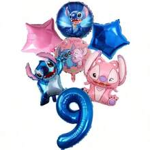 Stitch Themed Birthday Number Balloon Set, Includes Blue Number Foil Balloons And Angel Character Decorations, Suitable For Cartoon Party Celebrations, Friend Gatherings - Multicolor - View 19