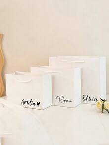 Customized Name Personalized White Paper Gift Bag, Customizable Text Gift Tote Bag, Suitable For Weddings, Birthday Parties, Gift-Ready - Multicolor - View 5