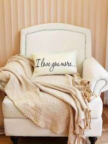 Bộ 1/2/4 vỏ gối trang trí bằng vải lanh có thể giặt máy, in dòng chữ "I Love You More" - Khóa kéo, vỏ gối trang trí dệt cho ghế sofa, ghế bành, trang trí nhà cửa. - Đen và trắng - Xem 7