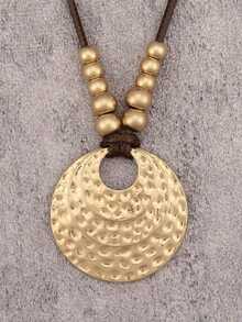1 Peça Colar Elegante e Fashionista de Círculo Ondulado Dourado e Prateado, Colar de Pingente de Contas Personalizado Boêmio, Presente de Joias para Amigos e Família, Acessório Diário para Festa, Praia, Viagem - Corda de cera - Visão 1