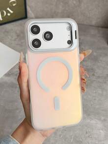 1pc Laser Gradient Electroplated Camera Bracket Magnetic Phone Case Compatible With IPhone 17 16 15 14 13 Pro Max Wireless Charge Cool Matte Clear - White - View 2