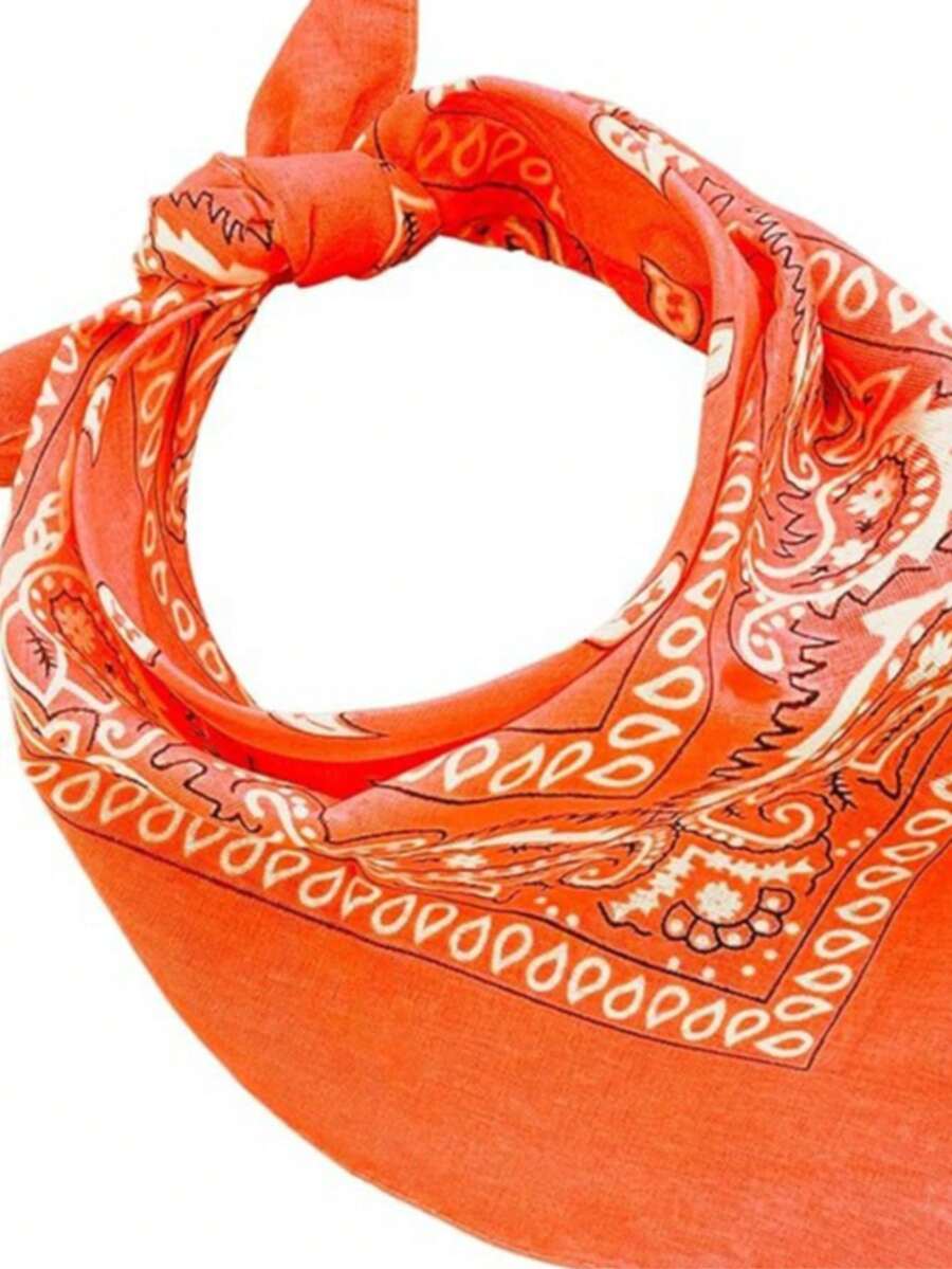 Women's Botanical Print Scarf, Suitable For Casual Boho Style Wear - Orange - View 1