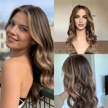 自由分缝假发 渐变灰金色挑染 合成高清蕾丝前假发 自然波浪假发 无胶预拔发际线 女士假发 - 彩色 - 查看 14