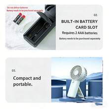 1个迷你手持式电池风扇，使用2节AAA电池供电（不含电池），配有挂绳。风扇运行时间取决于电池容量。 - 手持 - 查看 2