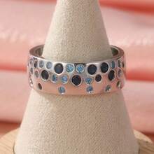 Classic Wide Band Ring, Inlaid With Round Blue Synthetic Cubic Zirconia, Exuding Refined Texture, Ideal Accessory For Women's Holiday Parties - Silver - View 2