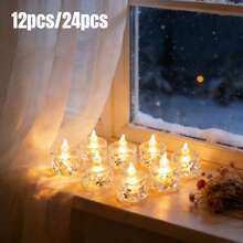 12/24Pcs Crystal Flickering Flameless LED Tea Lights, Battery Operated Votive Wax Candles, Realistic Flame Decor For Wedding Table Centerpiece Christmas Valentine Birthday Party Home Holiday Gift - Diamond-shaped Candles - View 2