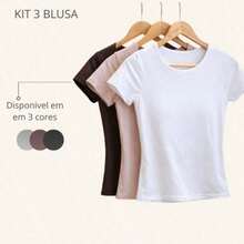 Set Of 3 Women's Short-Sleeve Crew Neck Blouse With Double Lining, Basic Baby Tee, Slim Fit, Gym Wear, Everyday Wear. - 白色 裸色 棕色 - 查看 6