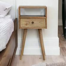 Solid Wood Mini Oak-Ish Bedside 1 Drawer And Open Slot Brown - 棕色 - 查看 2
