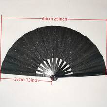 1 Piece Glitter Big Carnival Folding Hand Fan For EDM, Festivals, Clubs, Parties, Dancing (Silver + Black), Sparkling - Multicolor - View 7